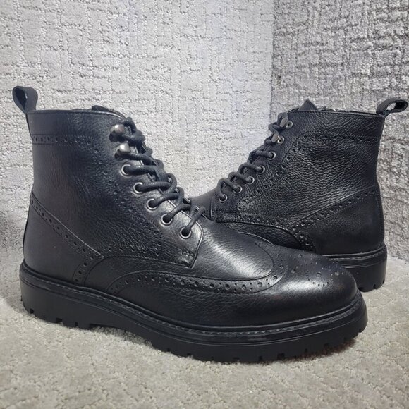 Vince Camuto Namid Men’s Size 10.5 US Black Leather Side Zip Wingtip Boots - Picture 1 of 12